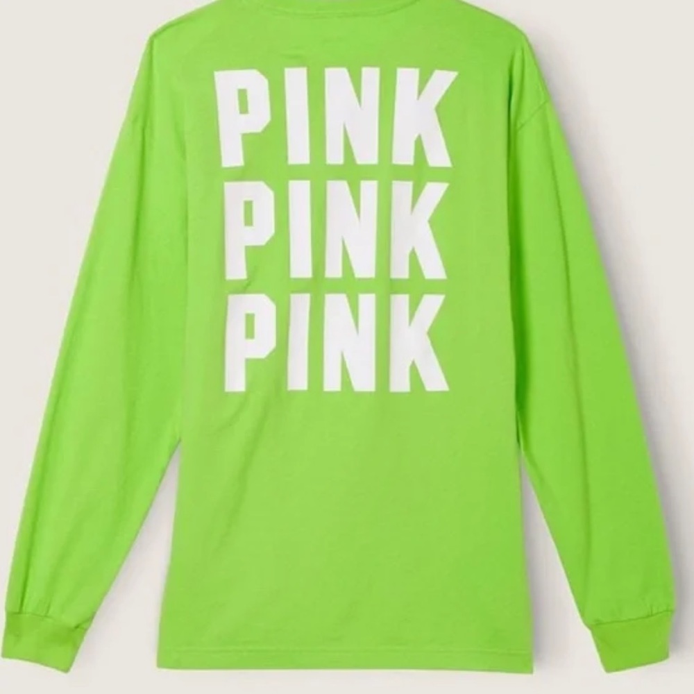 Victoria Secret Pink Long Sleeve Campus Tee- Lime Green